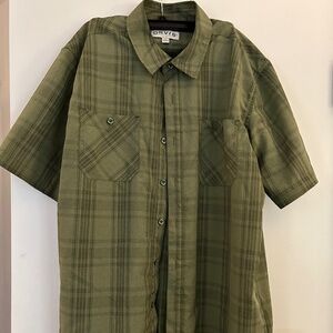 Orvis Olive Green Black Plaid Short Sleeve Shirt size L